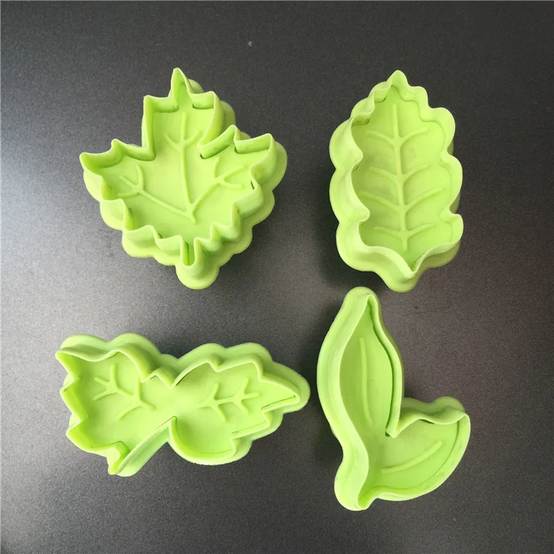 

4 types Leaf Plastic Cookie Mold Plunger Cutter Stamp Fondant Embosser Die 3D Biscuit Cake Molds