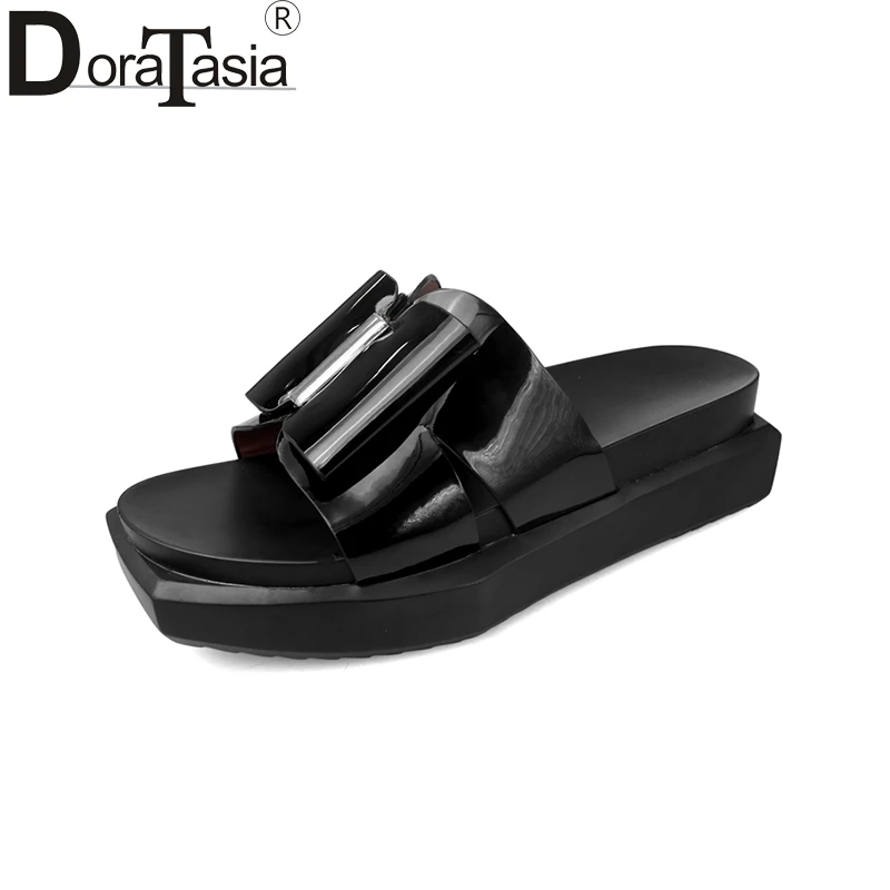 

DoraTasia Brand Shoes Genuine Leather Women Shoes Women butterfly-knot Platform Slippers Summer Footwear