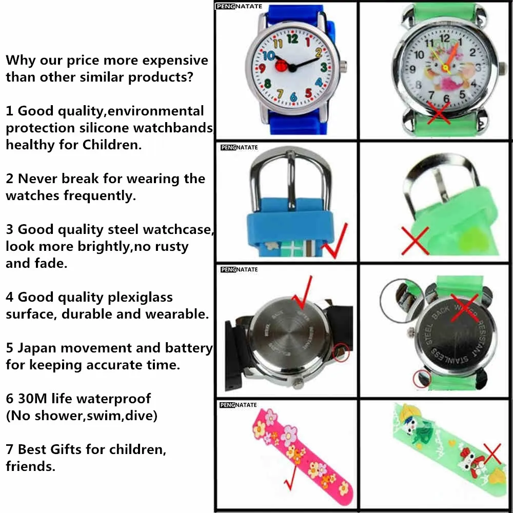 PENGNATATE часы для девочек с мультяшным силиконовым ремешком водонепроницаемые детские часы 3D Браслет детские наручные часы подарок Горячая