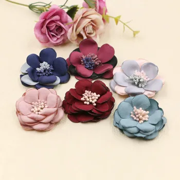 

Free Shipping Handmade Fabric Flowers Button Sticker Crafts Girls Hair Jewelry Clips Headband Decoration Floral Ornament Patch