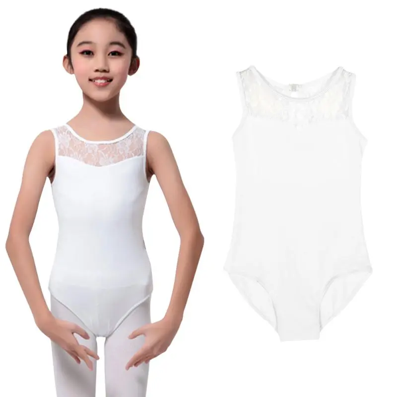 Black And White Girls Dance Wear Girls Kids Lycra Lace Bodysuit Dance Leotard Open Back Ballet Stretch Bodysuit Dancewear