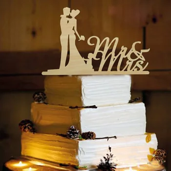 

Wooden Wedding Cake Topper Bride Groom Mr&Mrs Love Tree Cupcake Toppers For Wedding Anniversary Party Cake Decorations Supplies