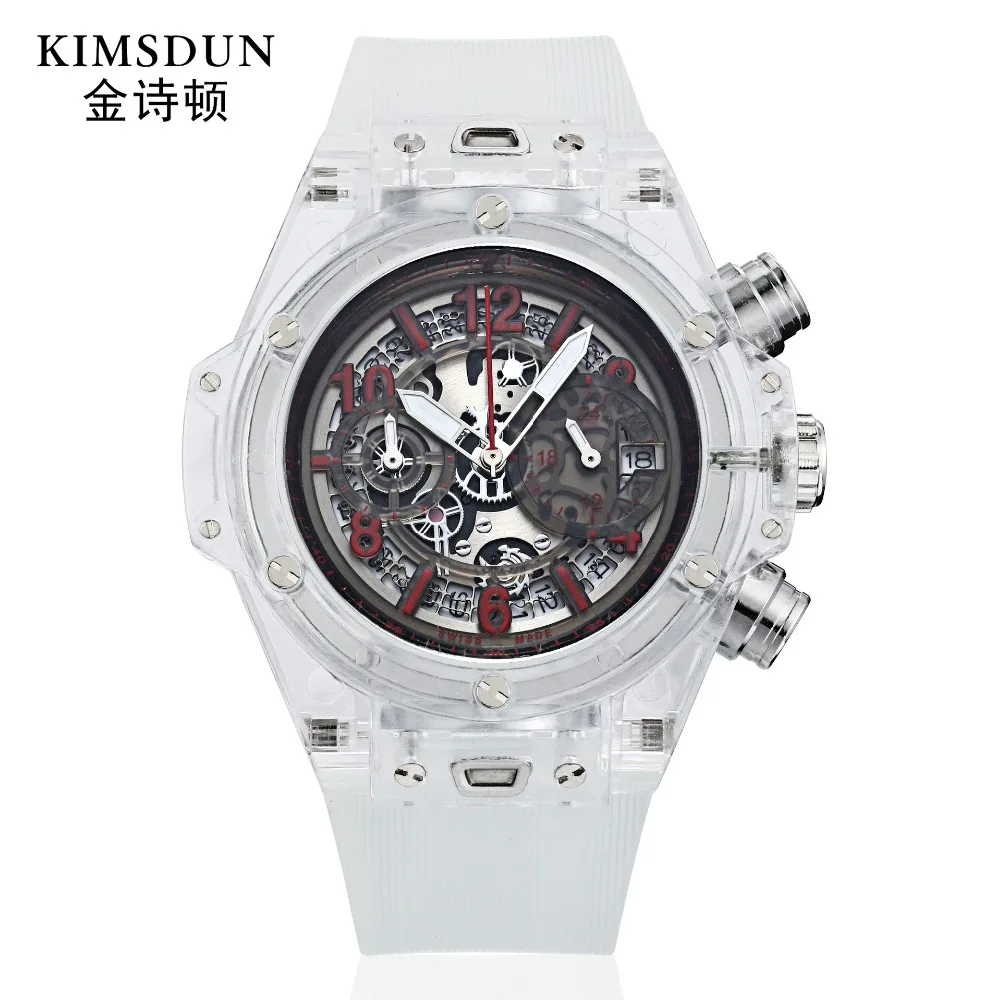 

2019 kimsdun Mens Watches Top Brand Luxury Casual Quartz Wristwatch Men Fashion plastic Waterproof Sport Chronograph+Box