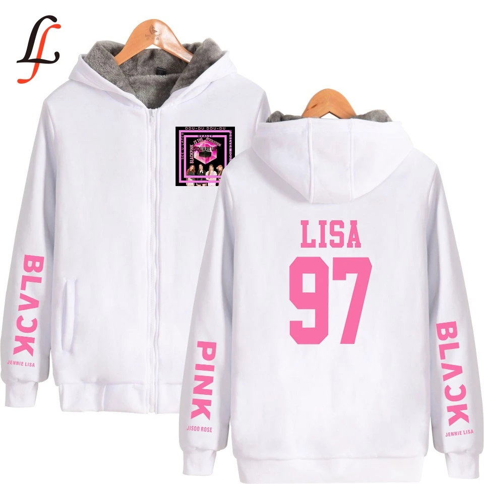 Blackpink Lisa harajuku Hoodies Thick Zipper Parkas Casual Fashion Printed Oversize HighStreet Women/Men Keep Warm Parkas