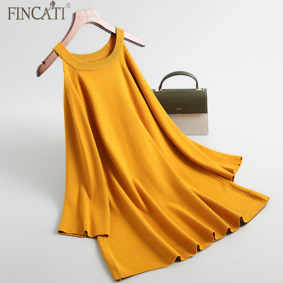 

Fincati Women Knitted Dress 2019 Spring New Arrival Sexy Off-The-Shoulder Halter Long Sleeves Knitted Mini Dress Femme