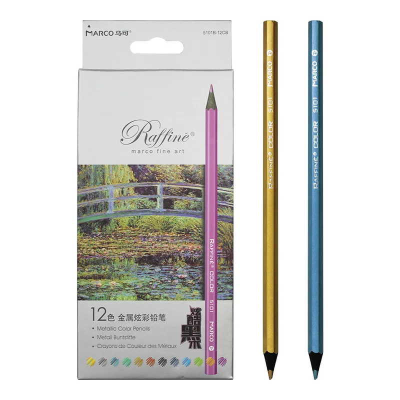 

Marco Raffine Fine Metallic Color Pencil Set Professional Painting Art Black Wood Pencil Metal Crayon Drawing Stationery School