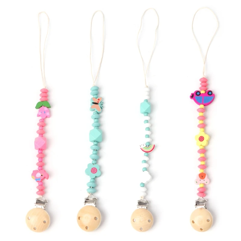 

4 Color Baby Teething Stick Anti Chain Choose Wooden Beads Dummy Clips Pacifier Clip Non-toxic Soother Clips