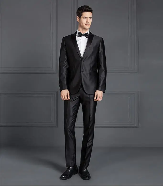 

2019 Suit Men luxury Shiny Blue Black Gray Groom Wedding tuxedo Slim Fit Suit Two Buttons Male Formal terno masculino