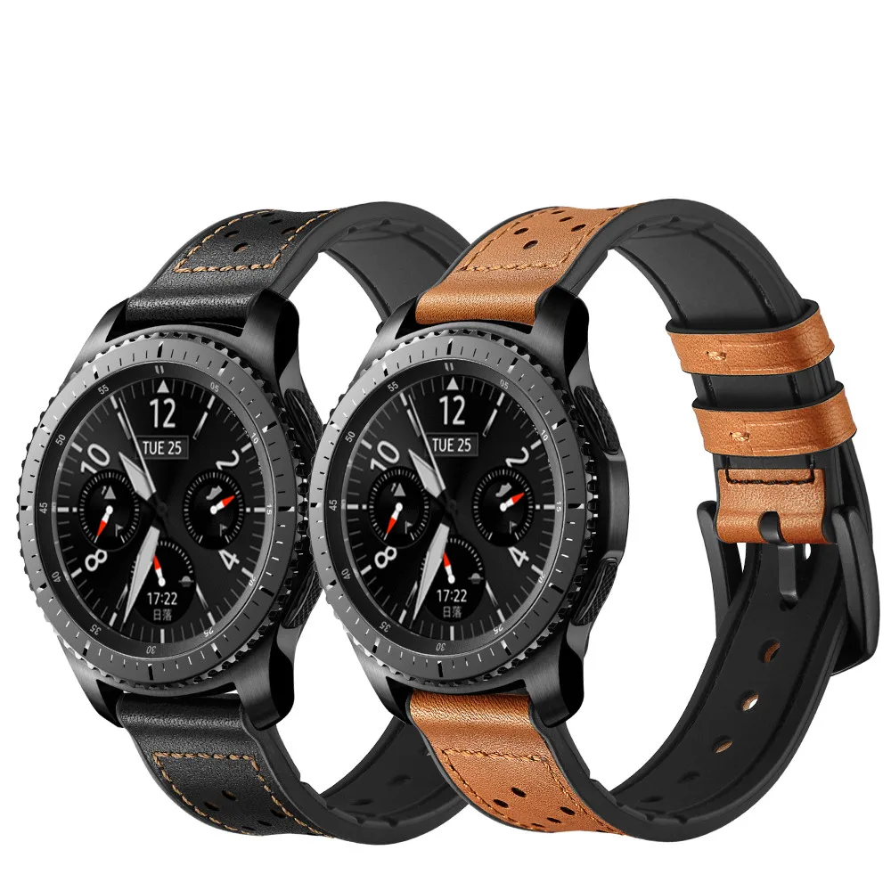 

Genuine 22mm Leather Wrist strap for Samsung Gear S3 xiaomi Huami Amazfit pace Hole Style Replacement Manual car line Watch Band
