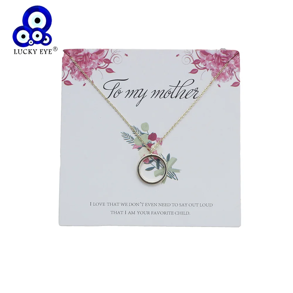 Lucky Eye Gold Color Necklace Copper Circle Chain Link Wish Card For Girl Mother's Day Jewelry EY6038 | Украшения и