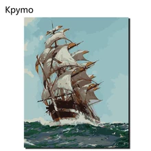 Kpymo парусная лодка DIY Краска ing по номерам Рисование краска ing по комплекты номеров Краска на холсте для дома стены искусства картины VA-0366