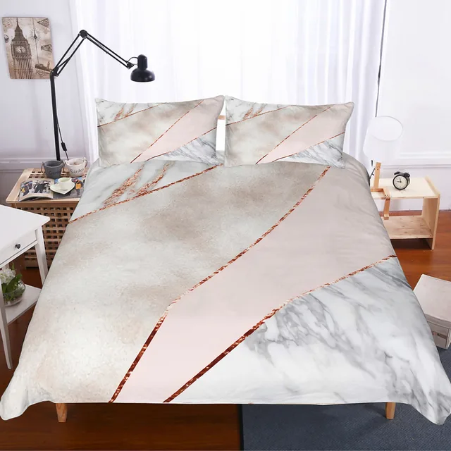 Musolei Bedding Set Rose Gold Geometric Marble Texture Duvet Musolei Bedding Set Rose Gold Geometric Marble Texture Duvet Cover Soft Comforter Pillowcase Bed Unique