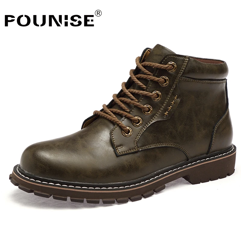 

2019 brand men boots winter Genuine Leather shoes men Ankle boots male footwear lace up designer fashion boots men casual shoes