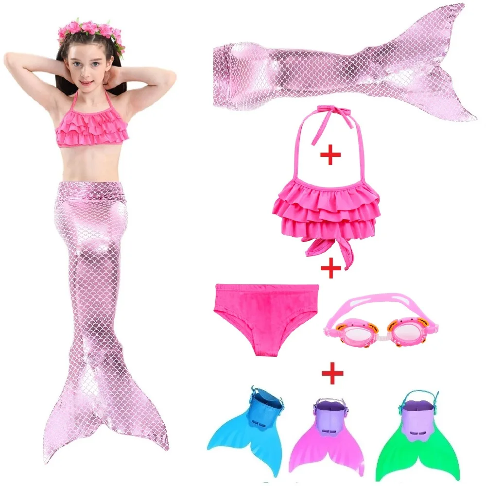 

2018 Hot Mermaid tail with Monofin Kids Children Mermaid Tails for Swimming Girl Costumes Swimmable Swimsuit with Bikini Flipper