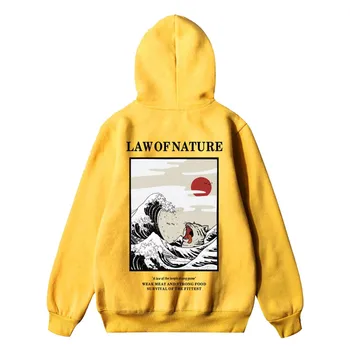 

Japanese Funny Cat Wave Printed Fleece Hoodies 2019 Winter Japan Style Hip Hop High quality 100% cotton Sweatshirts hoodies men