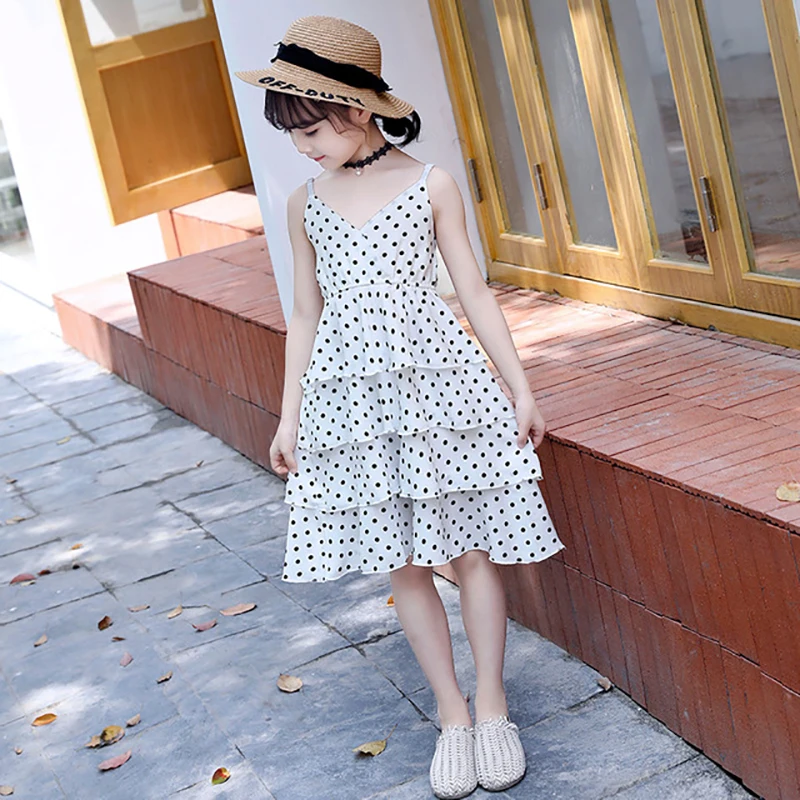 

New Girls Summer Dress 4 to 14 Years Flower Dot Print Children Clothes for Girls Bohemian Dresses Kids Casual Beach Dress B12A1A