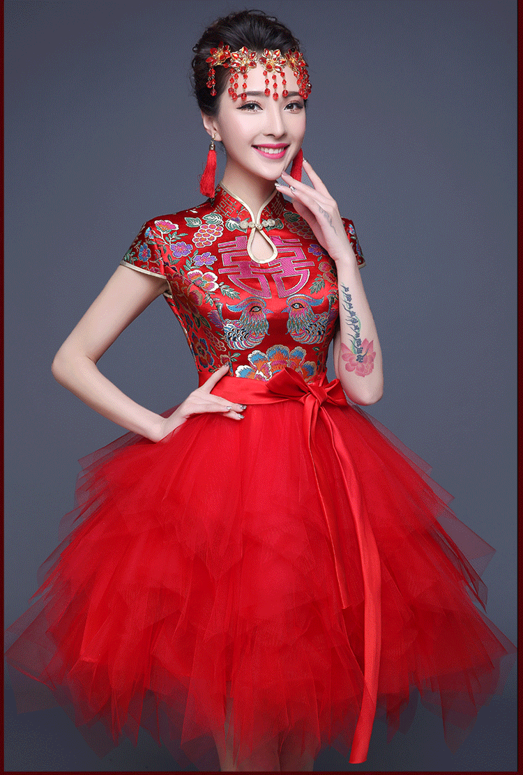 Модное свадебное платье в китайском стиле Короткое платье-Чонсам китайский халат восточные платья