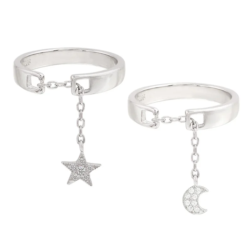 Серебряные кольца с кисточками, циркония, звезды, Луны, открытые Регулируемые кольца для женщин, леди, Мода 925, антиаллергенные ювелирные изделия, подарок на день рождения