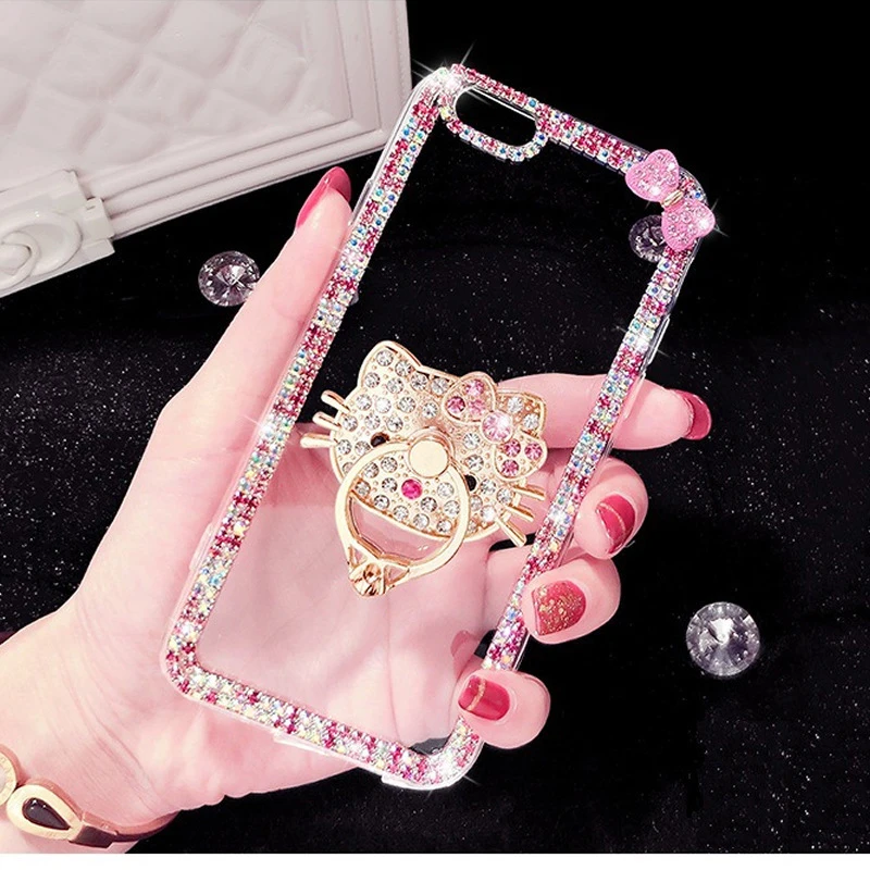 

Bling Diamond Ring Transparent Soft Case Cover for iPhone XS Max XS XR X 8 7 6S Plus 5 5S SE 3D Cat Heart Luxury Phone Shell