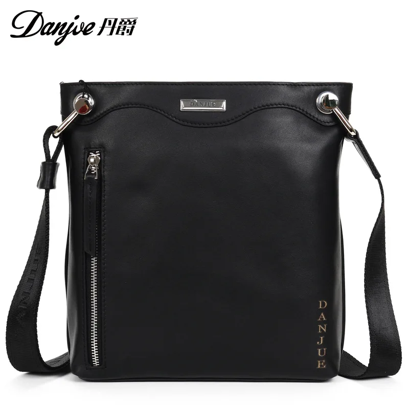 DANJUE Male Vertical Black Business Bag Genuine Leather Messenger Bag Classic Zipper Casual Shoulder Bag Man Men Bag