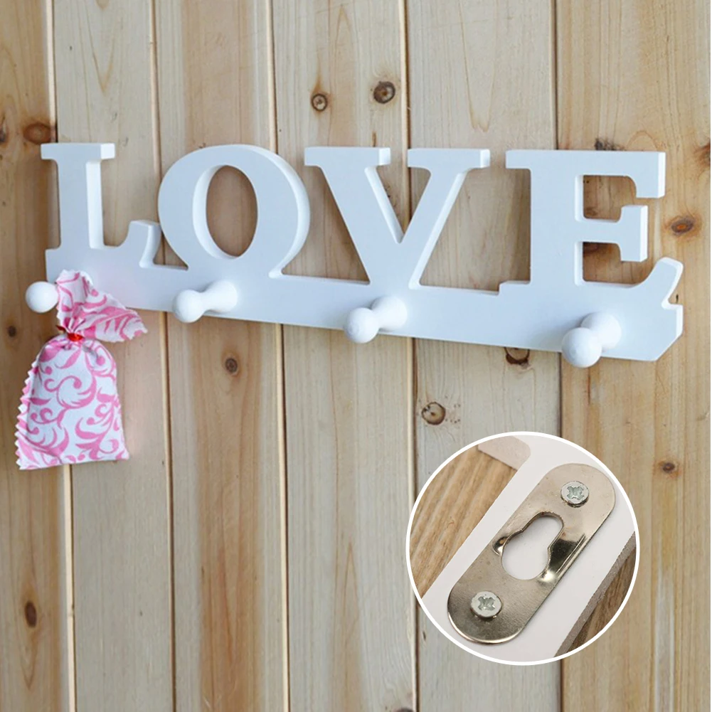

Hot Sale Vintage White Love Coat Hat Key Holder 4 Hooks Clothes Bag Robe Mount Screw Wall Rack Door Bathroom Hanger Home Decor