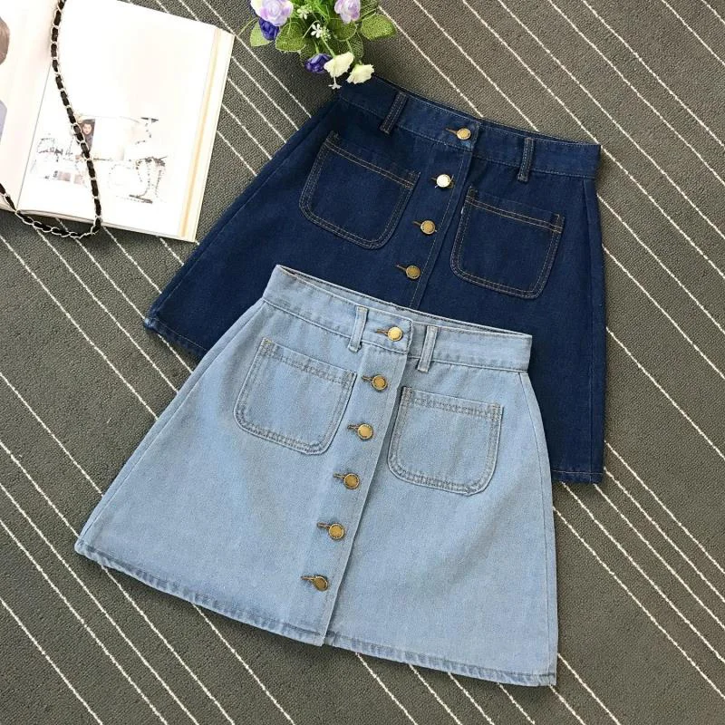 2019 летние женские линии джинсовая короткая юбка с высокой талией на пуговицах джинсовые карманы юбка harajuku Высокое качество Жан