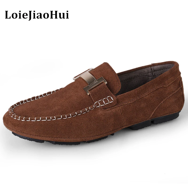 

2017 New Fashion Men Cow Suede Loafers Breathable Light Genuine Leather Casual Shoes Walking Shoes Solid Black Men Flats NS087