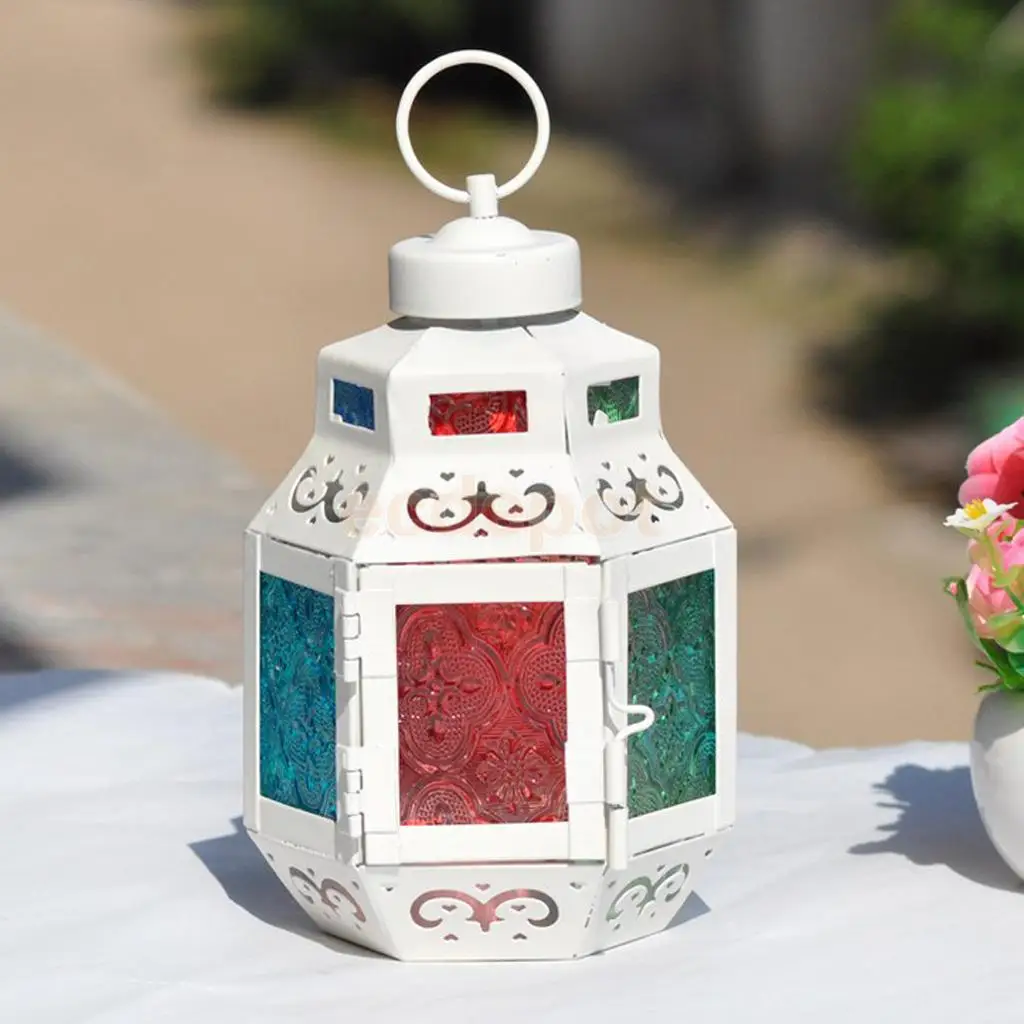 Марокканские кованые железные фонари Чай Свет Подсвечник подставка для свечей домашний декор сада - Цвет: White