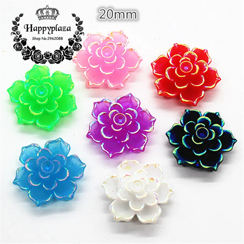 

30pcs 20mm Mix Colors Shiny AB Resin Flower FlatBack Cabochon DIY Craft Decoration