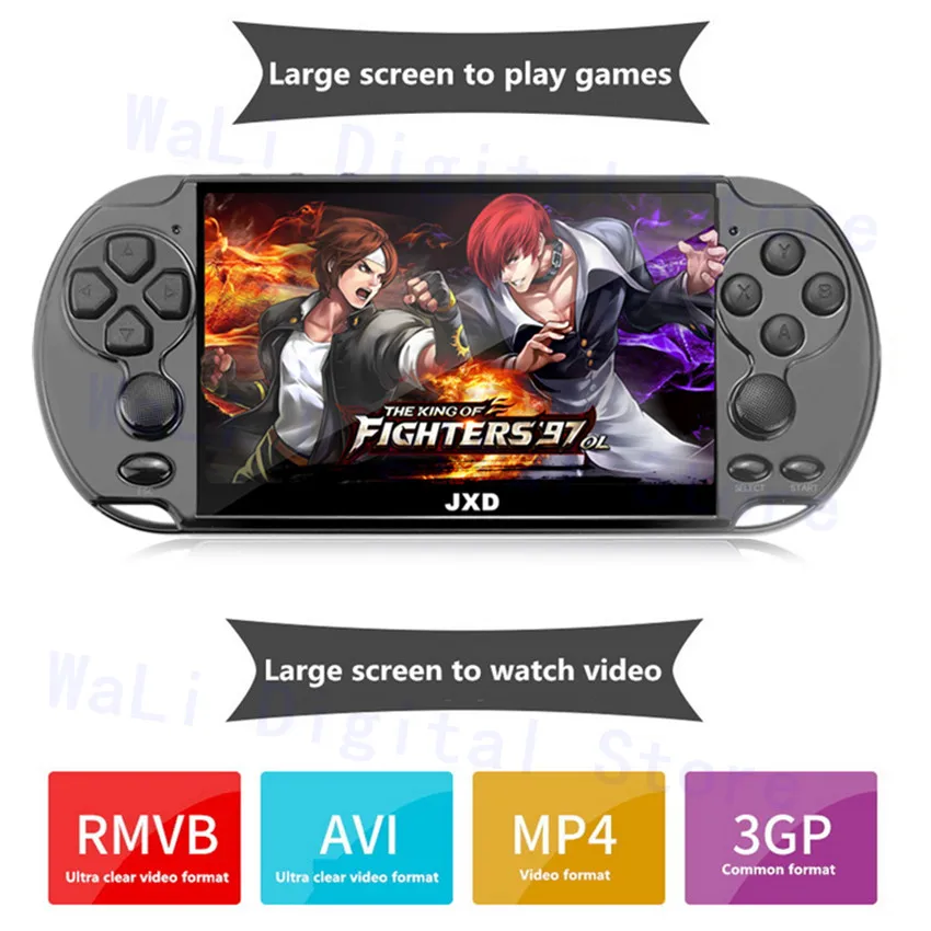 New JXD 5.1 inch video game console 48GB build in 9450 games for aracde neogeo/cps/gba/gbc/gb/snes/nes/smd mp3mp4 player DV/DC