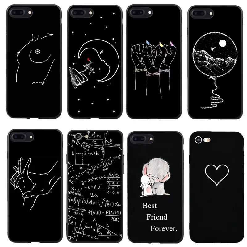 

Line Friends Art Phone Coque For iphone 7 Case for 8plus X Kiss Heart Soft Silicon Cover For iphone 6 6s Plus 5s SE Bag Shell