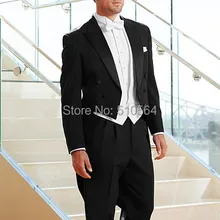 Индивидуальный заказ Новые Фрак Жених Смокинги для женихов черный Best Man Пик нагрудные дружки Для мужчин Нарядные Костюмы для свадьбы(куртка+ Брюки для девочек+ жилет+ галстук