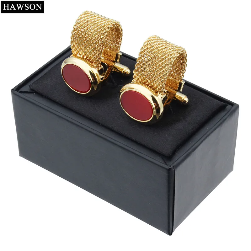 HAWSON роскошный стиль, натуральный камень запонки с инкрустацией с золотой цепочкой красный оникс/Перламутр запонки для французских манжет/рубашки