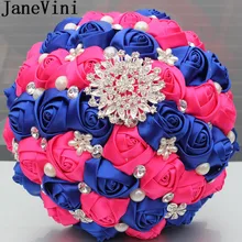 JaneVini вышитый бисером сатин Свадебный букет из роз с украшением в виде кристаллов жемчуг брошь для жениха искусственный букет из цветов Свадебный цветок невесты букет