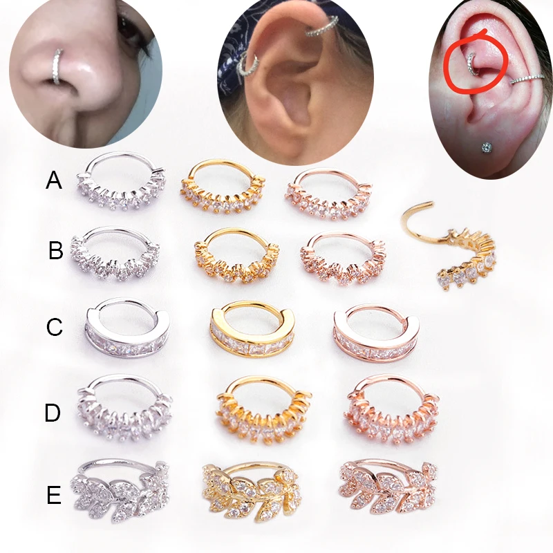 

1PC 8mm CZ Seamless Nose Ring Surgical Steel Crystal Ear Trague Cartilage Earring Piercing Bendable Gem Ring Bendable