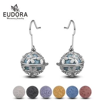 

EUDORA 12mm Flower Locket Drop Earring Lava Stone Bead Dangler Aromatherapy Essential Oil Diffuser Hook Earrings DIY Jewelry R3