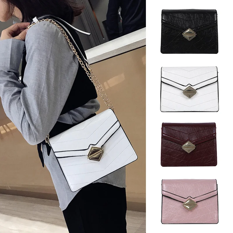 

2019 New PU Single Shoulder Bag Plug Lock Handbag with Golden Chain Strap for Women Girls WML99
