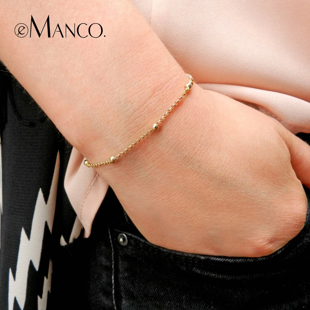 

E-Manco Bracelets for Women Gold Color Minimalist Simple Round Beads Bracelet Adjustable Femme Gift Brand Jewelry Hot Sale