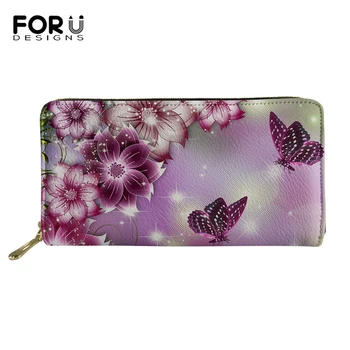 

FORUDESIGNS Buterfly Prints Women Long Wallets Casual Girls Change Coin Purse Holders PU Leather Fashion Travel Passport Pockets