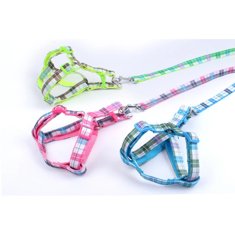 Top Quality 120cm Leash Fashion Canvas & Nylon Rope Dog Harness Pink/Blue/Green Plaid Puppy Dog Harness+Leash Sets Pet Product - Image 3