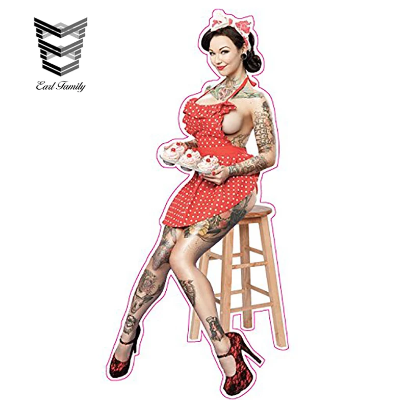 

EARLFAMILY 13cm X 6cm Sexy Tattooed Pin Up Girl Decal Cartoon Graphical Funny Car Stickers Motorcycle Car Decal Accessories