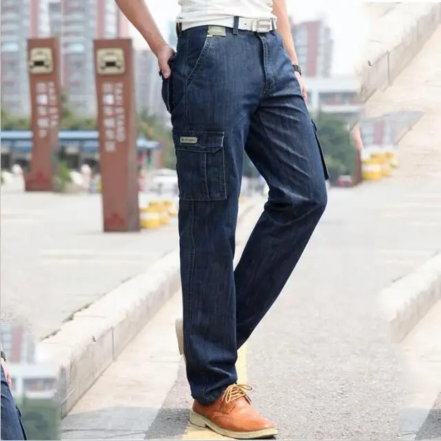 Мужские узкие джинсы деловые повседневные Эластичные Обтягивающие джинсы новые Осень Зима Черные синие джинсовые штаны мужские длинные штаны - Цвет: Синий