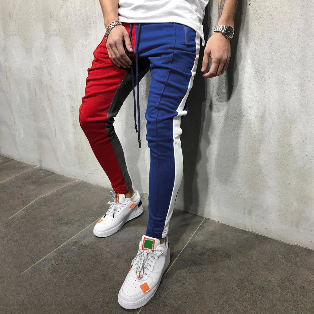 

SHUJIN Men Slim Fit Sweatpants Drawstring Striped Track Pants Color Patchwork Jogging Pant Sports Hip Hop Trousers Long Slacks