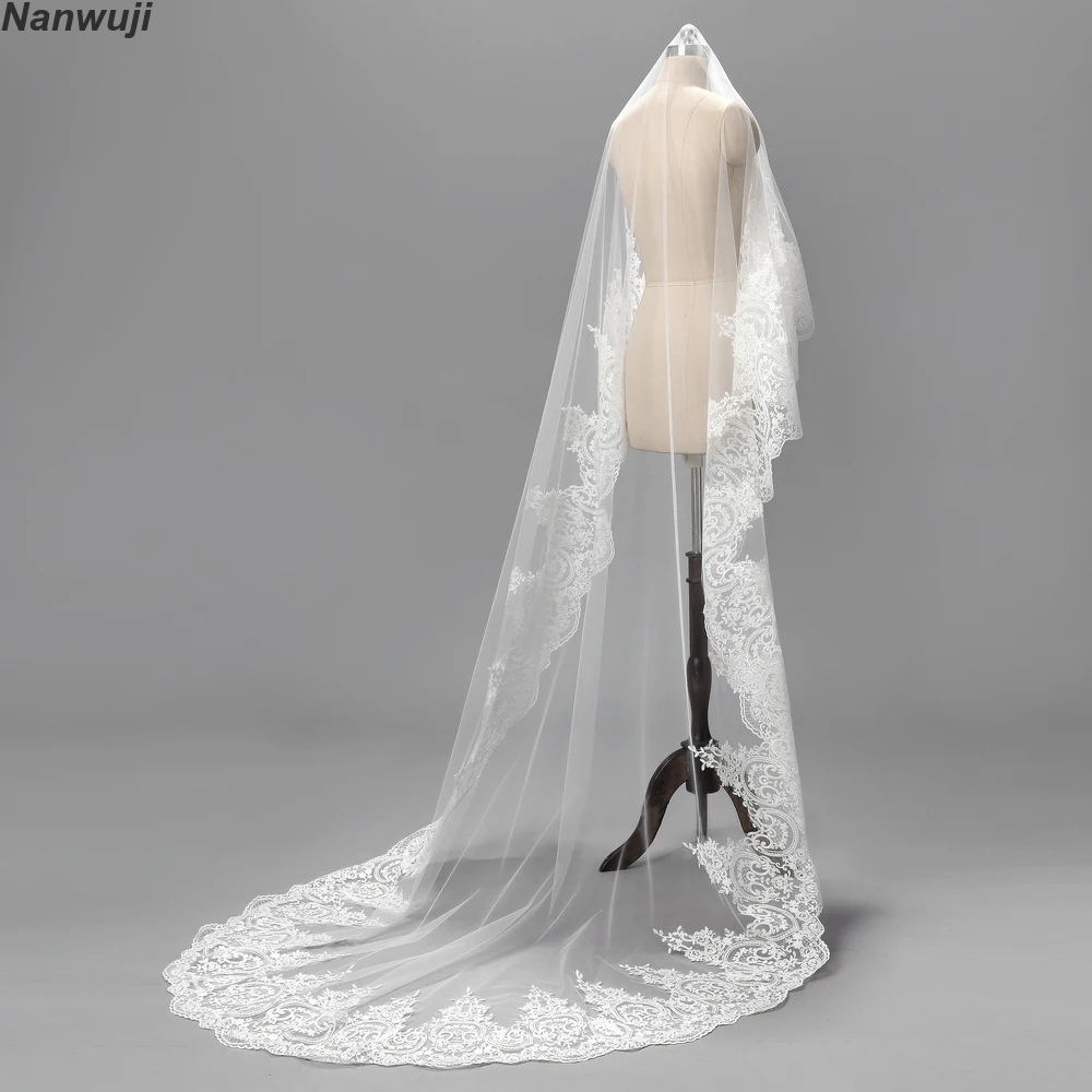 1,5 м белый белоснежные свадебные вуали blusherLong кружева край Фата с расческой свадебные аксессуары невесты Мантилья свадебная вуаль