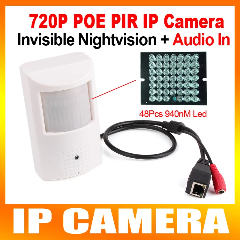 

PIR STYLE HD H.264 720P Mini IP Camera With POE 1MP P2P Function Security Camera Night-vision IR 10m 940nm Leds,With Microphone