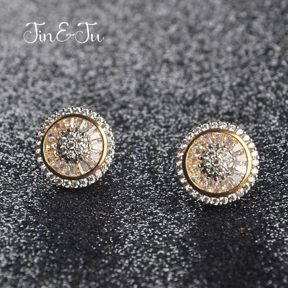 Jin& Ju Дизайн Ювелирные изделия имитация позолоты круглой формы кубический циркон серьги гвоздики для женщин E0741