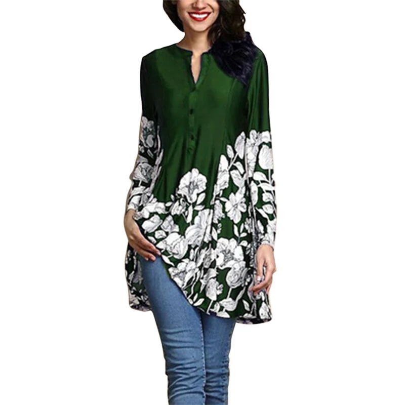 

2018 Floral Print Blouse Shirt Women Long Sleeve Tops Autumn Casual Loose Long Blusas Plus Size 2XL
