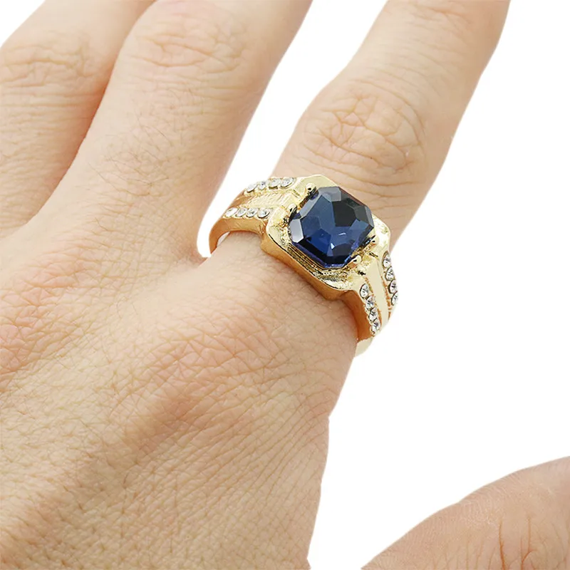2018 Fashion Blue Stone Gold Color Rings For Women Man Party Wedding Ring Hang Jewelry Size 8 9 10 11