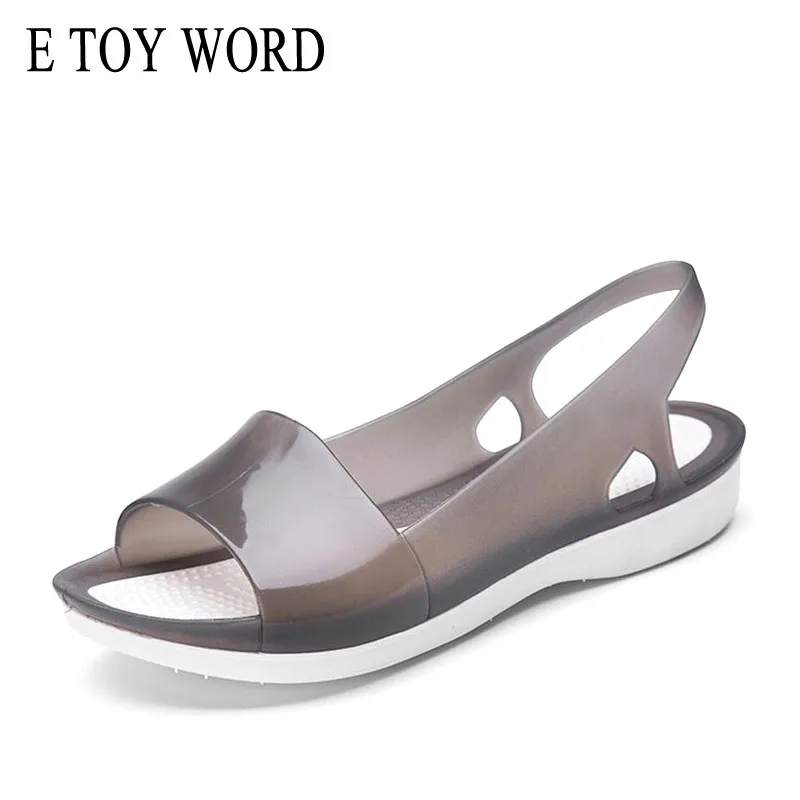 E TOY WORD Jelly shoes colorful candy 2019 New Summer Shoes Peep Toe casual flat sandals rainbow croc Women's Sandals