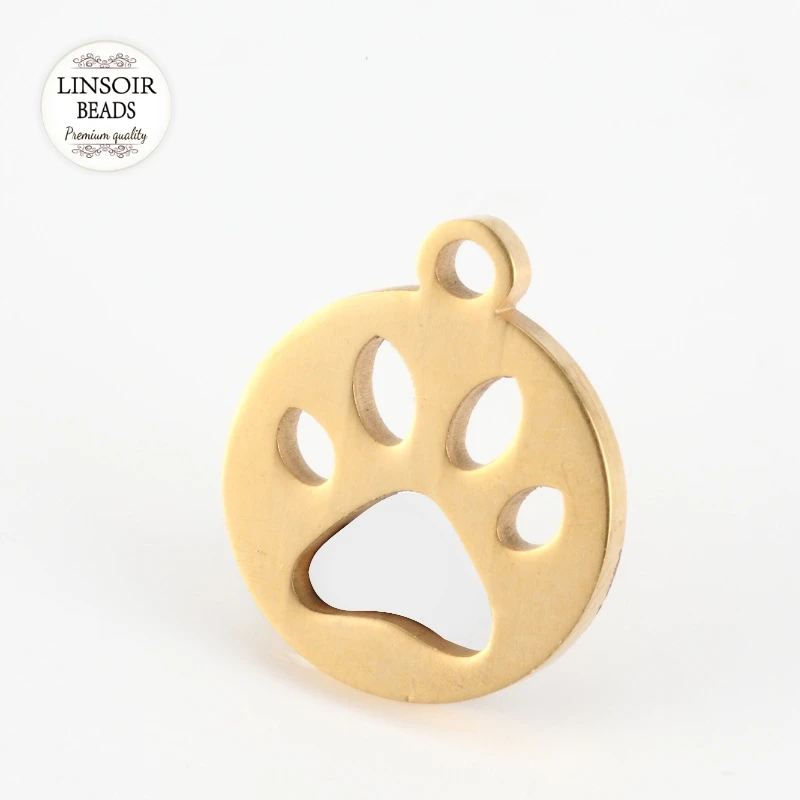 Wholesale 5pcs/lot Charms Dog Paw 16/13mm Golden Stainless Steel